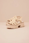 Dolce Vita Latice Light Natural Raffia Caged Platform Sandals In Beige