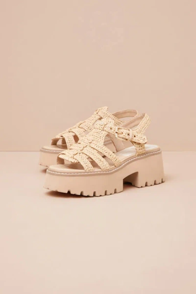 Dolce Vita Latice Light Natural Raffia Caged Platform Sandals In Beige