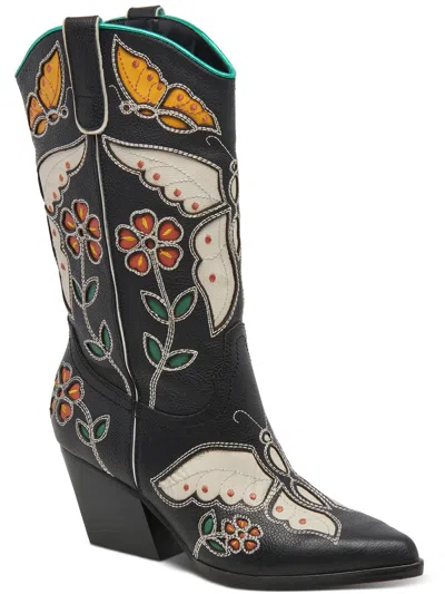 Dolce Vita Lelou Womens Leather Stacked Heel Cowboy, Western Boots In Multi