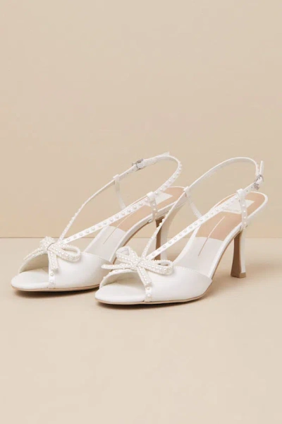 Dolce Vita Lonny White Satin Leather Pearl High Heel Sandals