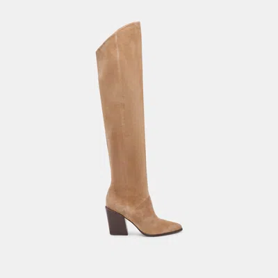 Dolce Vita Lupin Wide Calf Boots Mushroom Suede In Brown