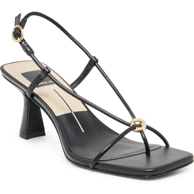 Dolce Vita Mylee Strappy Mid Height Heeled Sandals With Gold-tone Hardware In Black