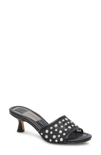 Dolce Vita Meeza Imitation Pearl Sandal In Onyx Mesh