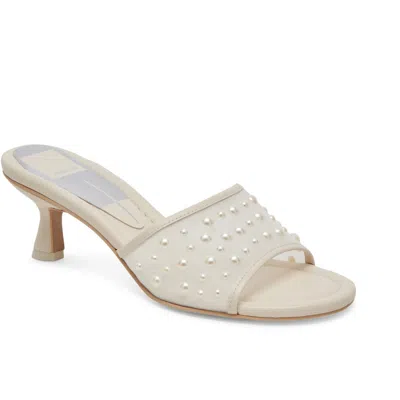 Dolce Vita Meeza Pearl Womens Embellished Man Made Kitten Heels In Ivory Mesh