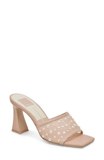 Dolce Vita Nadra Faux Pearl Mesh Mule Sandal In Blush Mesh