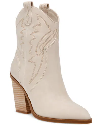 Dolce Vita Nakeeta Boots Women's Ivory Faux Leather Ankle Western Zpo3937 In Neutral