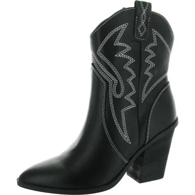 Dolce Vita Nakeeta Womens Faux Leather Embroidered Cowboy, Western Boots In Black