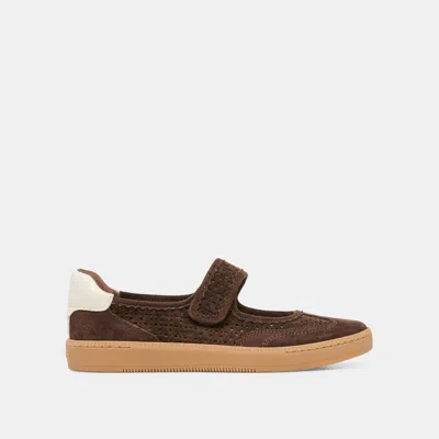 Dolce Vita Nanet Sneakers In Dark Brown Perforated Suede Size 5 By