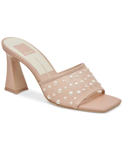 Dolce Vita Women's Narda Pearl Square Toe Embellished High Heel Sandals In Blush Mesh