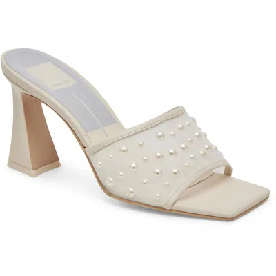 Dolce Vita Narda Pearl Womens Laceless Man Made Mule Sandals In Ivory Mesh