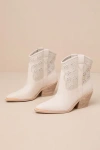 DOLCE VITA NASHE OATMEAL NUBUCK LEATHER FLORAL EYELET WESTERN ANKLE BOOTS