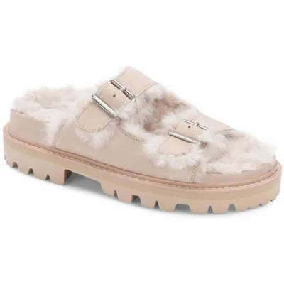 Dolce Vita Neelo Womens Faux Fur Slip On Platform Sandals In Gold