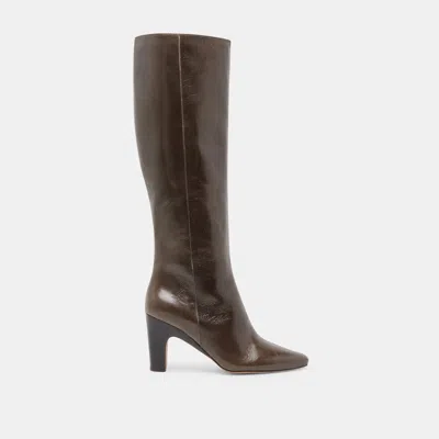 Dolce Vita Nelas Wide Calf Boots Dark Olive Leather In Brown