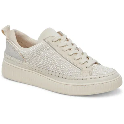 Dolce Vita Nicona Pearl Womens Embellished Leather Casual And Fashion Sneakers In Vanilla Pearl