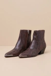Dolce Vita Nonah Java Snake-embossed Pointed-toe Ankle Boots In Brown