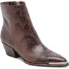 Dolce Vita Nonah Java Snake-embossed Pointed-toe Ankle Boots In Brown