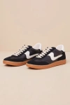 Dolce Vita Notice Black And White Leather Color Block Lace-up Sneakers In Multicolor