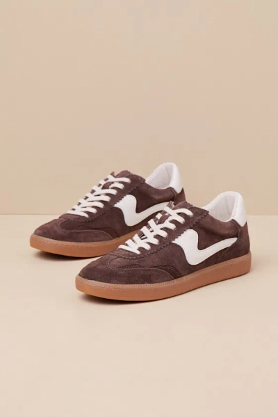 DOLCE VITA NOTICE DARK BROWN SUEDE LEATHER COLOR BLOCK LACE-UP SNEAKERS