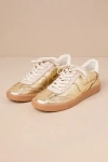 DOLCE VITA NOTICE GOLD METALLIC DISTRESSED LEATHER LACE-UP SNEAKERS