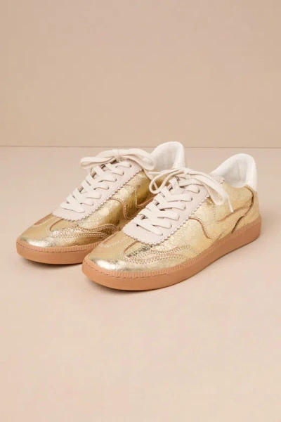 Dolce Vita Notice Gold Metallic Distressed Leather Lace-up Sneakers