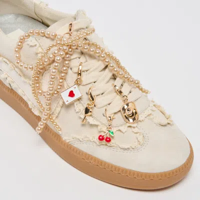 Dolce Vita Notice Lace Sneakers Ivory + Gold Charm Bundle