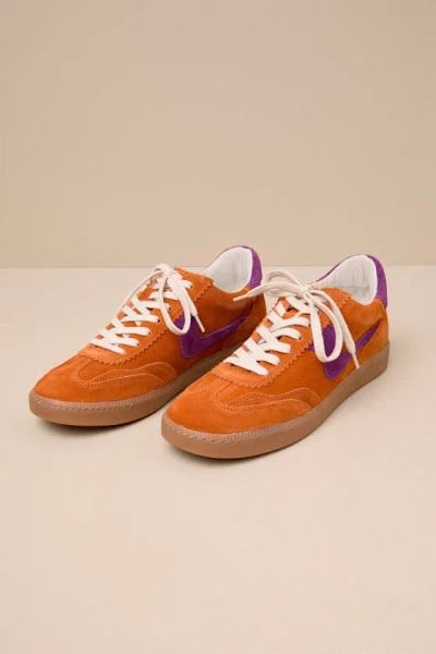 Dolce Vita Notice Orange Multi Suede Leather Color Block Lace-up Sneakers