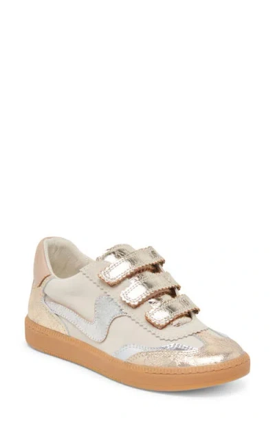 Dolce Vita Women's Notice Adjustable Strap Low Profile Sneakers In Silver Gold Distressed Leather