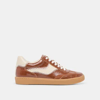 Dolce Vita Notice Stitch Sneakers Cognac Croco Embossed Leather