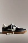 Dolce Vita Notice Black And White Leather Color Block Lace-up Sneakers In Multicolor