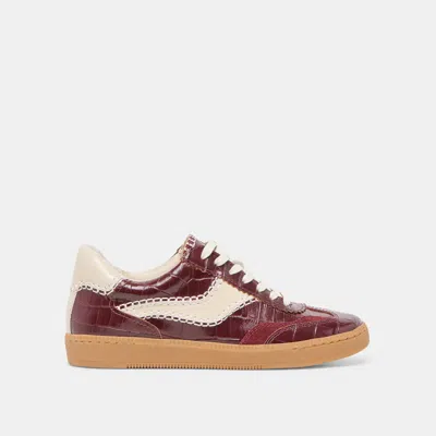 Dolce Vita Notice Stitch Croc Sneakers Oxblood Croco Embossed Leather In Burgundy