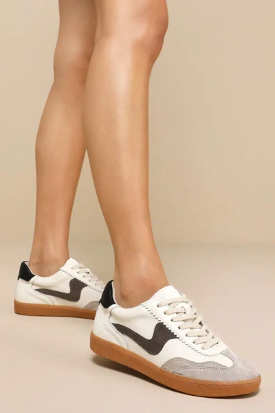 Dolce Vita Notice White And Grey Leather Color Block Lace-up Sneakers