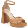 Dolce Vita Pandro Ankle Strap Platform Sandal In Medium Brown Satin