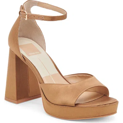 Dolce Vita Pandro Ankle Strap Platform Sandal In Brown Satin