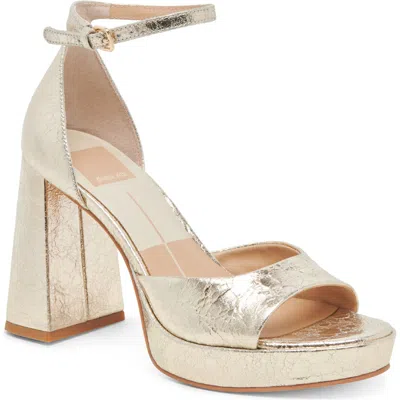 Dolce Vita Pandro Ankle Strap Platform Sandal In Platinum Distressed Leather