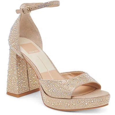 Dolce Vita Pandro Crystal Womens Embellished Block Heels In Beige