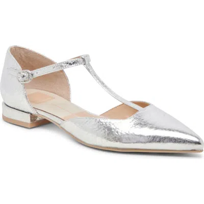 Dolce Vita Peaty T-strap Pointed Toe Flat In Silver