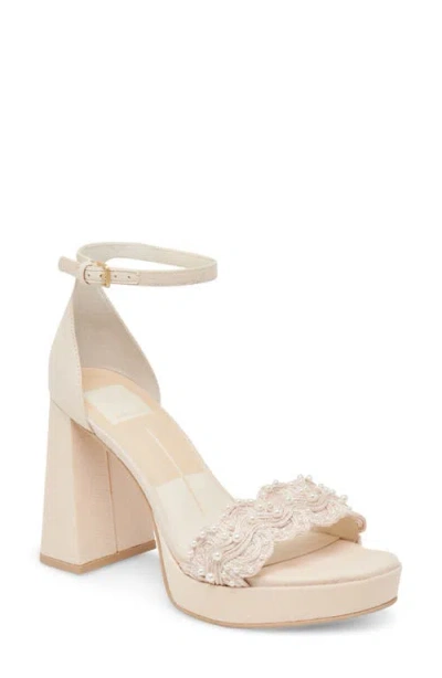 Dolce Vita Peltin Ankle Strap Platform Sandal In Vanilla Woven Raffia