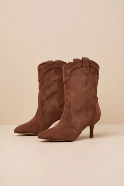 Dolce Vita Penrose Chestnut Suede Pointed-toe Booties In Brown