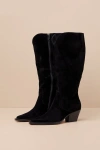 Dolce Vita Raj Wide Calf Onyx Suede Leather Pointed-toe Knee-high Boots In Black