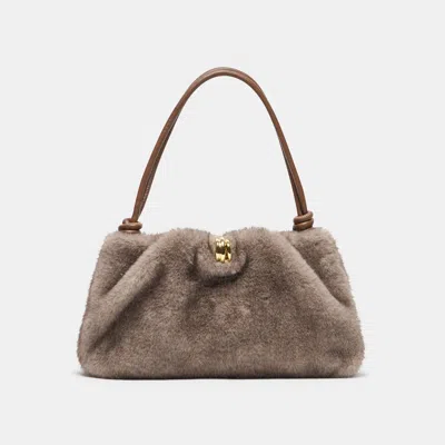 Dolce Vita Ravel Shoulder Bag In Grey Faux Fur By