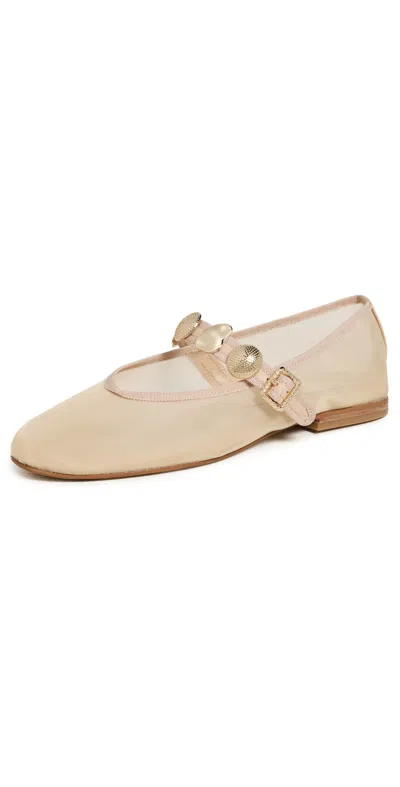 Dolce Vita Relan Mesh Ballet Flats With Gold-tone Hardware Strap In Nude