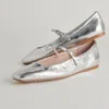 Dolce Vita Reyes Wide Ballet Flats Silver Distressed Leather In Multi
