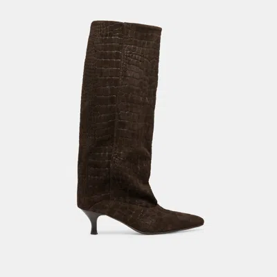 Dolce Vita Roxla Boots In Dark Chocolate Croco Embossed Leather Size 11 By  In Multi