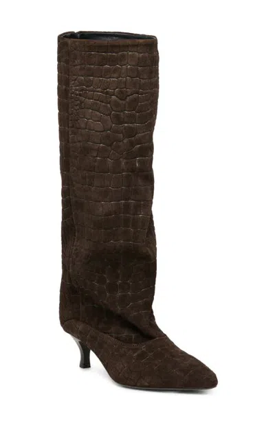 Dolce Vita Roxla Croc Embossed Leather Knee High Boot In Brown