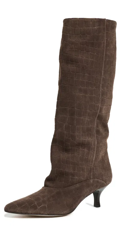 Dolce Vita Roxla Suede Boots Dark Chocolate Croco In Brown