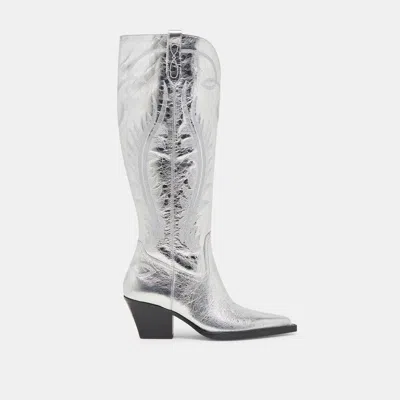 Dolce Vita Ryatt Wide Calf Boots Silver Distressed Leather