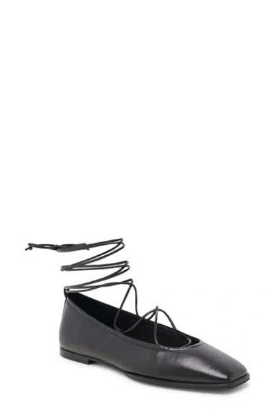 Dolce Vita Ryder Ankle Tie Ballet Flat In Black Leather