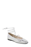Dolce Vita Ryder Ankle Tie Ballet Flat In Silver Distressed Leather