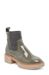 Dolce Vita Saline H2o Waterproof Platform Bootie In Dark Olive Patent Leather H2o
