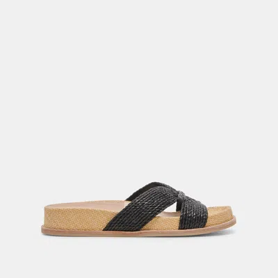 Dolce Vita Selda Wide Sandals Onyx Raffia In Gray